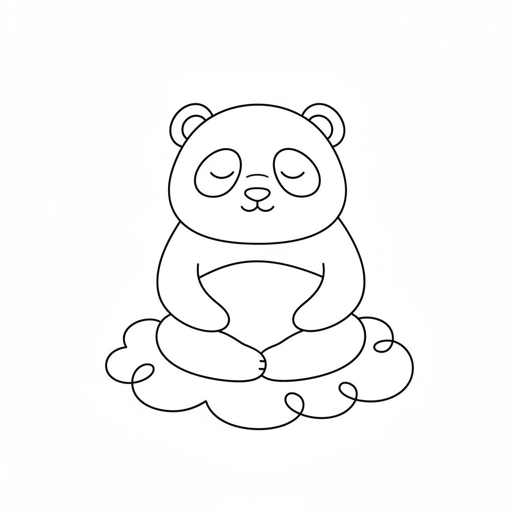 Panda Meditating On Cloud - easy sketch drawing idea for animals