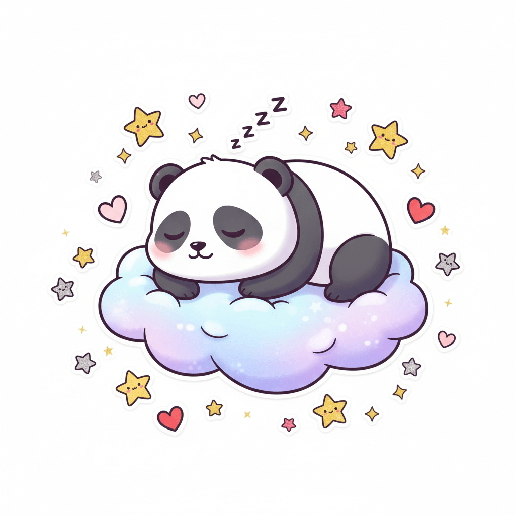 Panda Napping On Cloud - hard cartoon drawing idea for animals