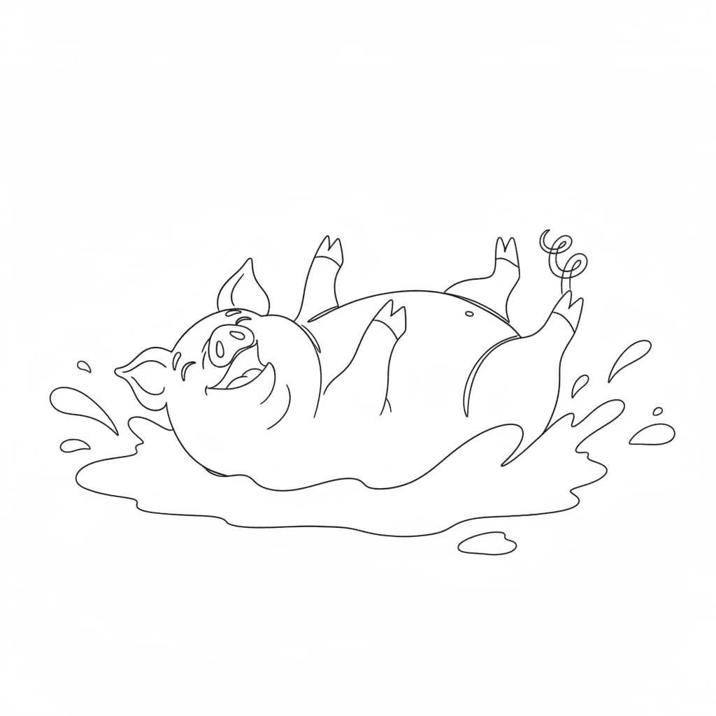 Pig Rolling Happily In Mud - easy sketch drawing idea for animals