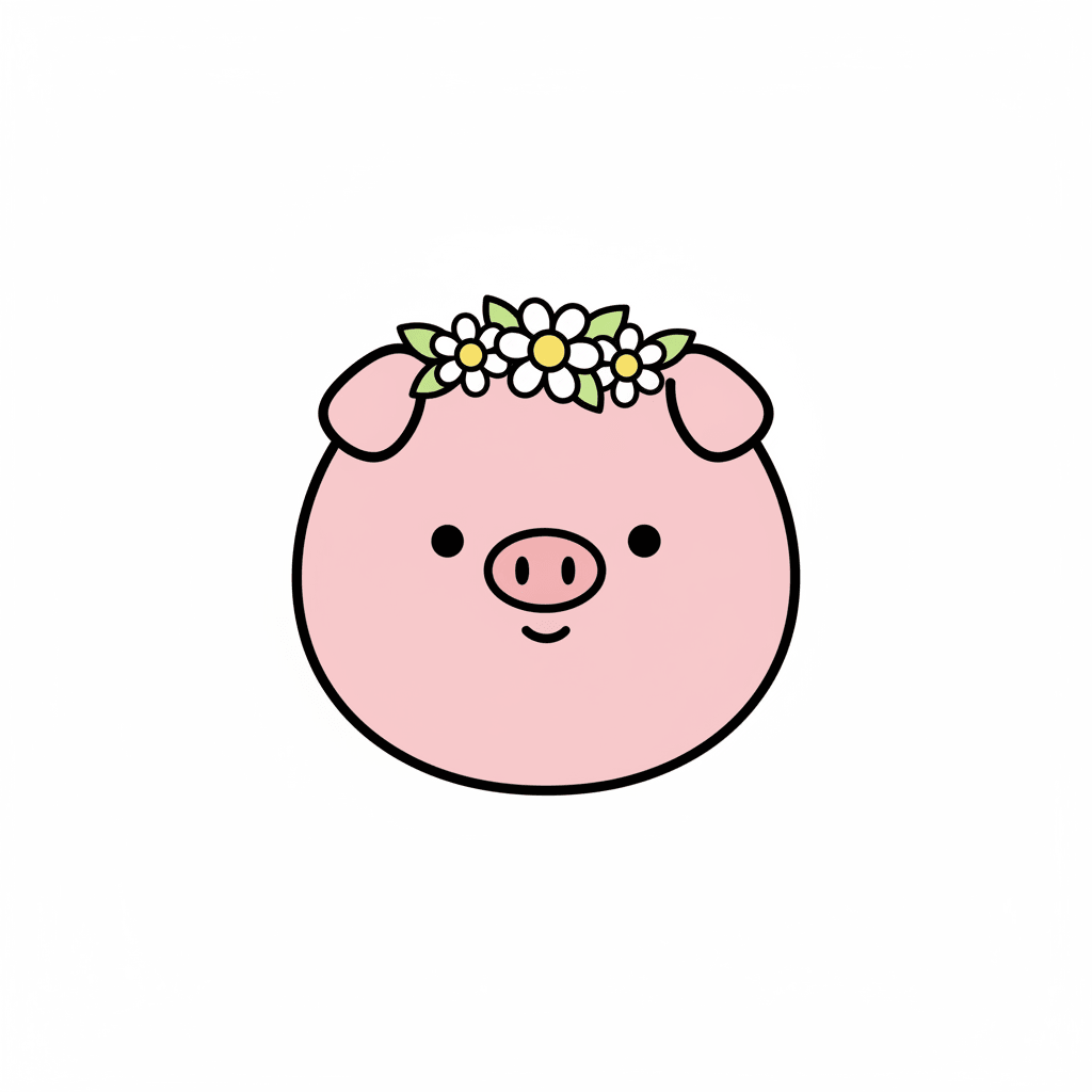 Piglet Wearing Tiny Flower Crown - easy cartoon drawing idea for animals