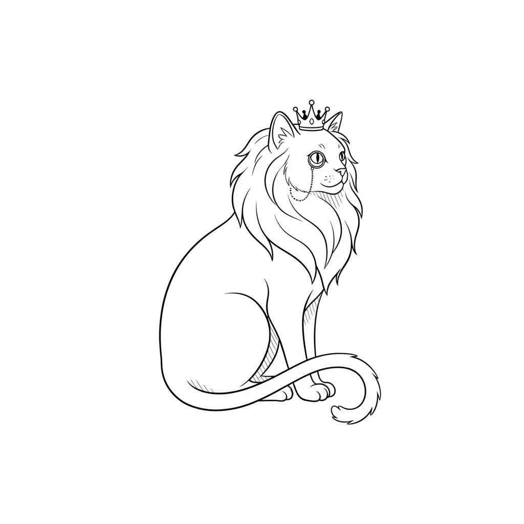 Regal Cat with Monocle (Minimalist) - medium minimalist drawing idea for animals