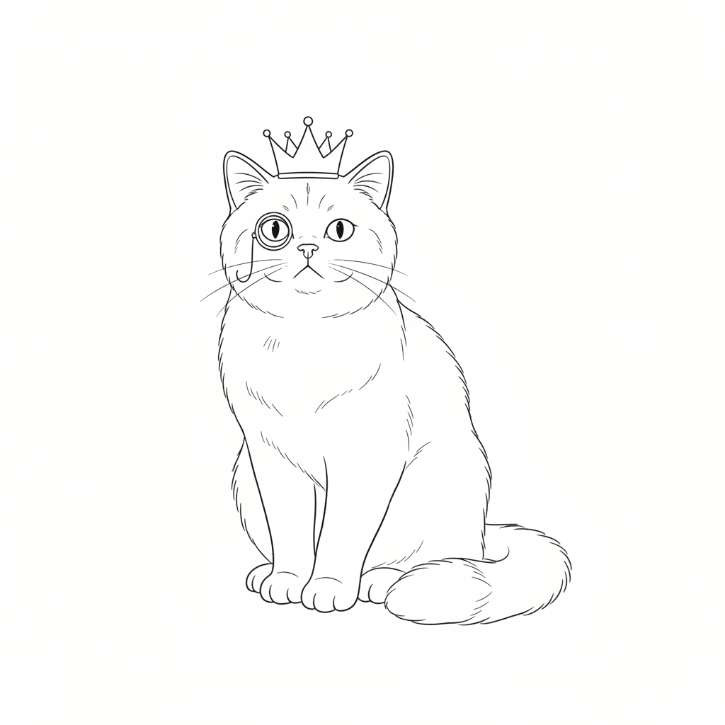 Regal Cat with Monocle (Sketch) - easy sketch drawing idea for animals
