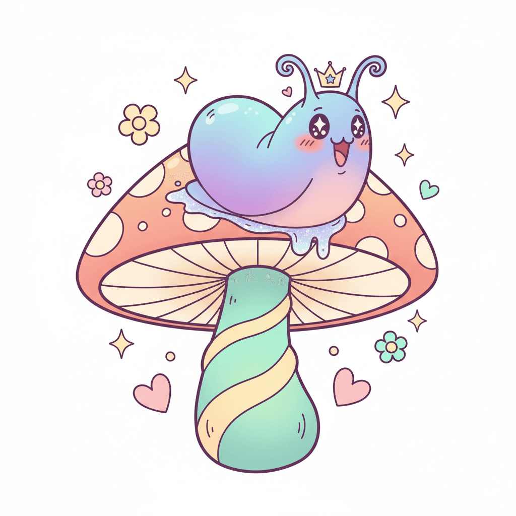 Slug Sliding Down A Mushroom - hard cartoon drawing idea for animals