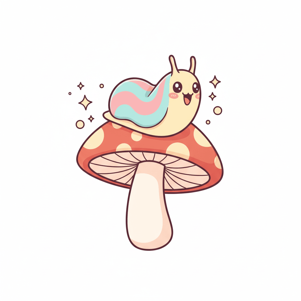 Slug Sliding Down A Mushroom - medium cartoon drawing idea for animals