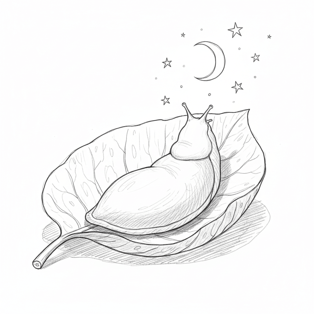 Slug Stargazing On A Leaf - medium sketch drawing idea for animals
