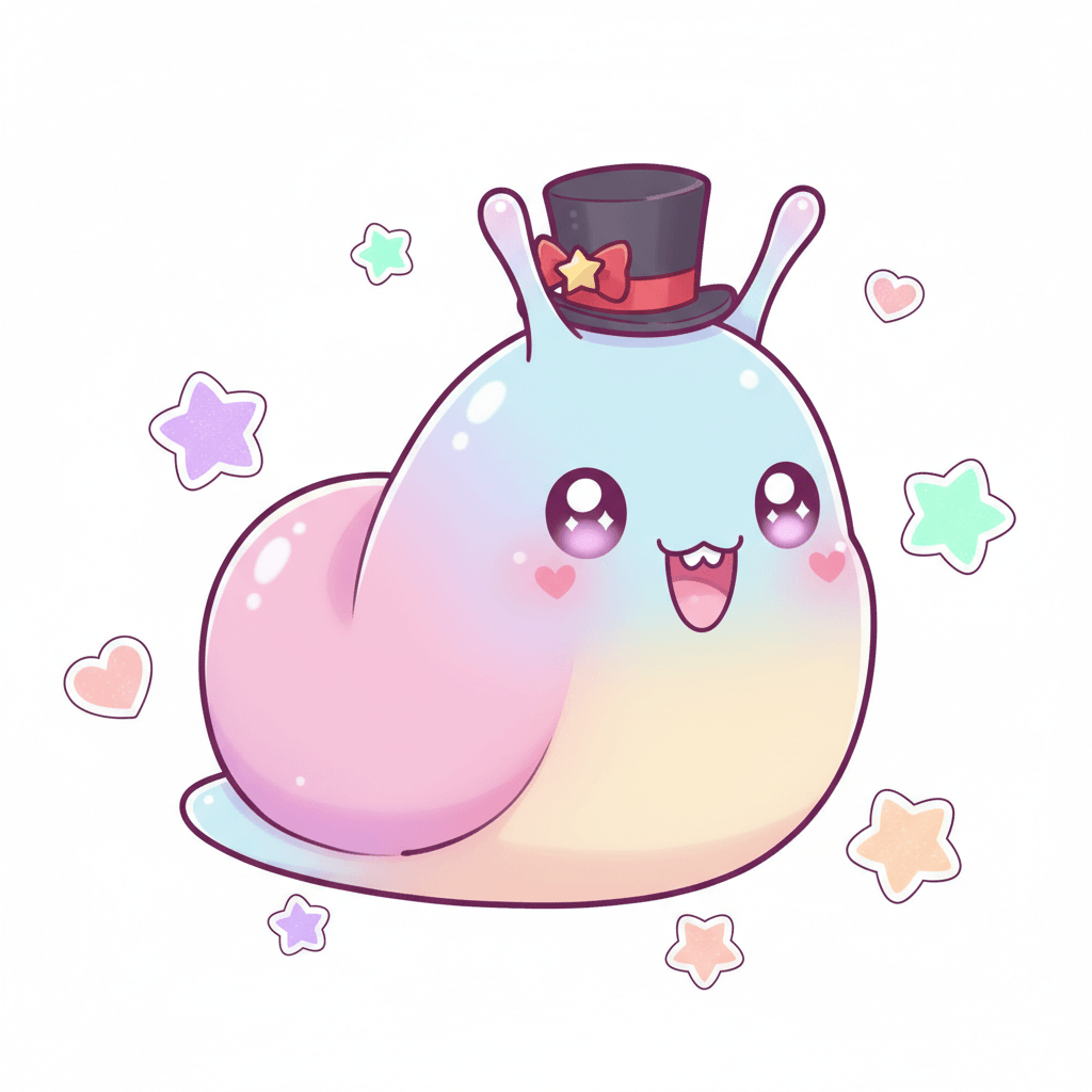 Slug Wearing Tiny Top Hat - hard cartoon drawing idea for animals