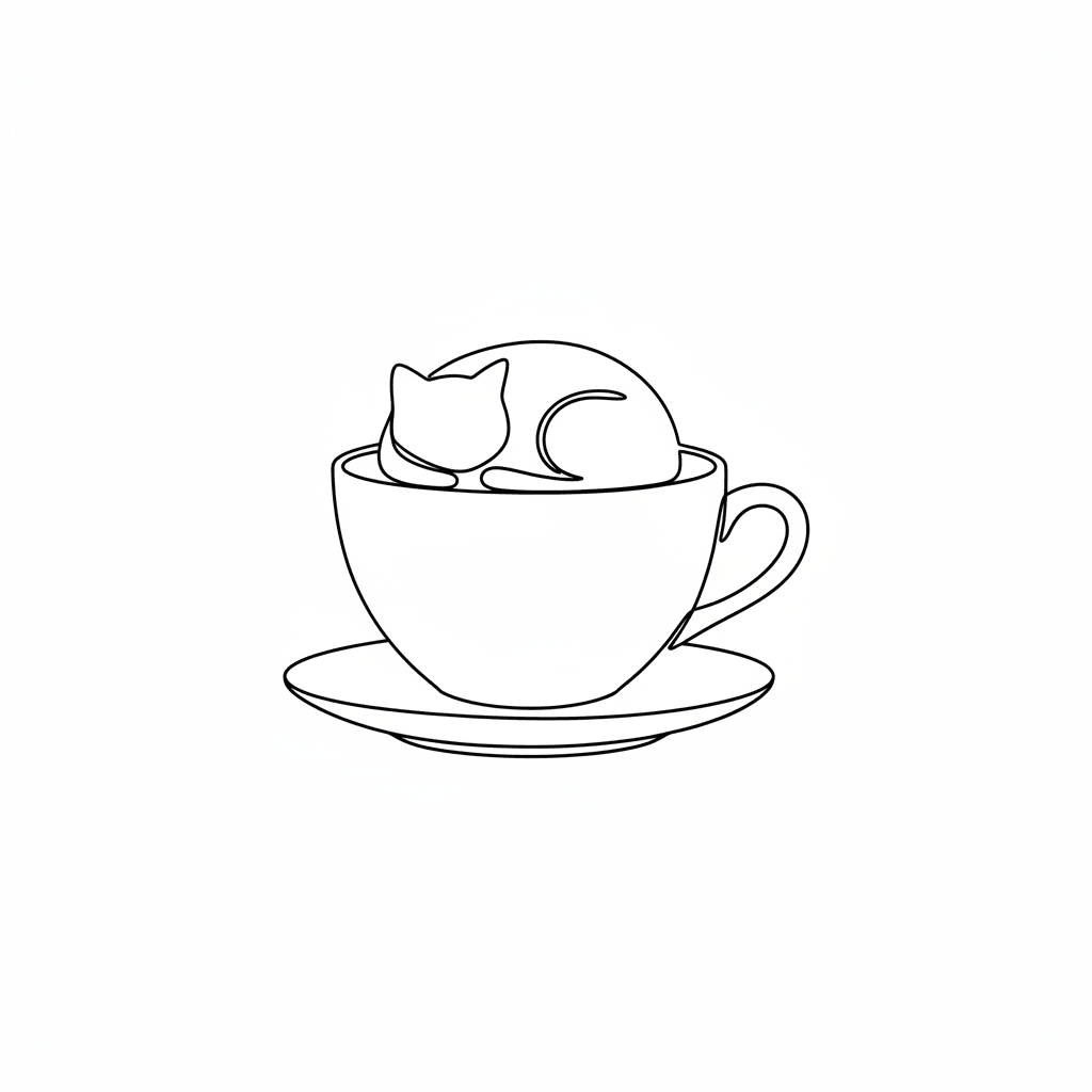 Cat in Teacup (Minimalist) - easy minimalist drawing idea for animals