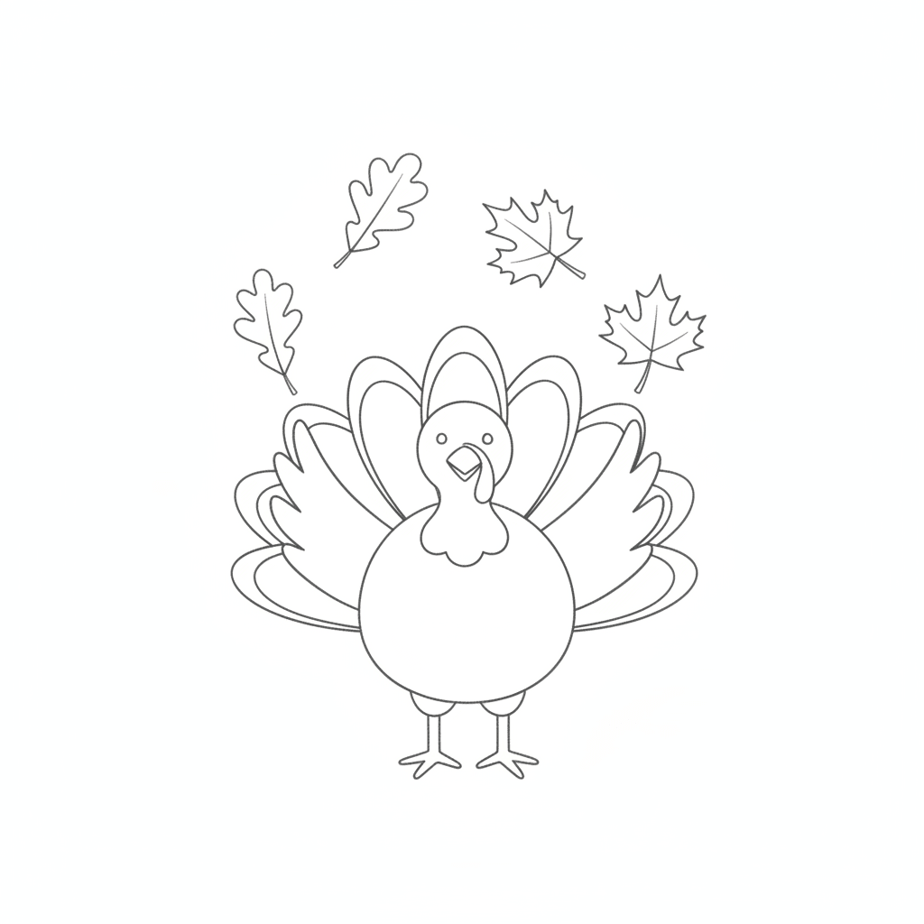 Turkey Juggling Autumn Leaves - easy sketch drawing idea for animals