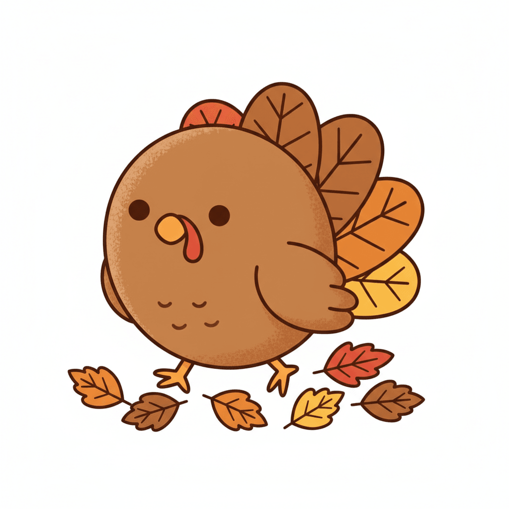 Turkey Strutting Through Autumn Leaves - easy cartoon drawing idea for animals