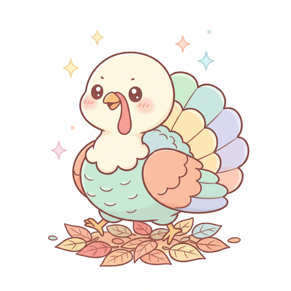 Turkey Strutting Through Autumn Leaves - medium cartoon drawing idea for animals