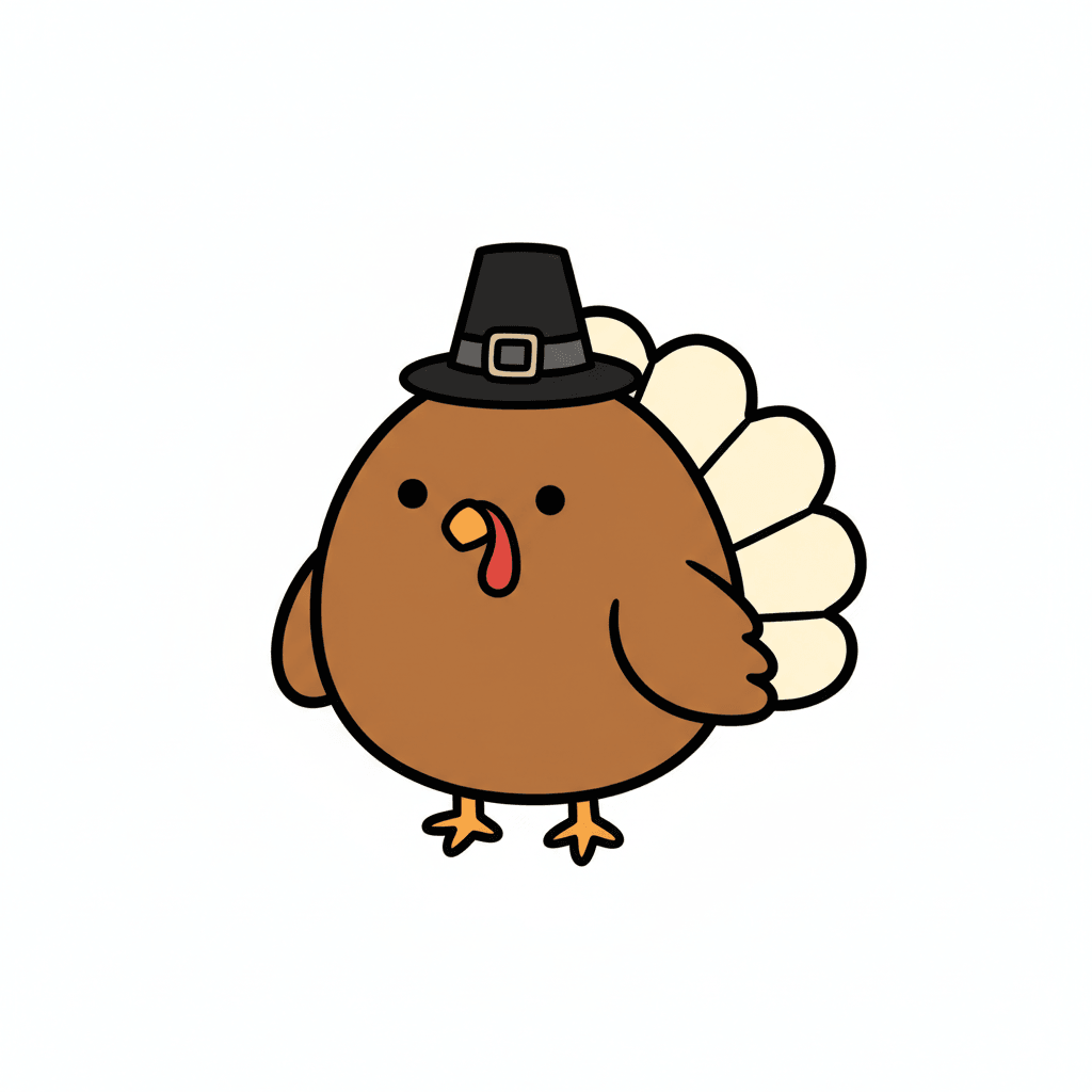 Turkey Wearing Tiny Pilgrim Hat - easy cartoon drawing idea for animals