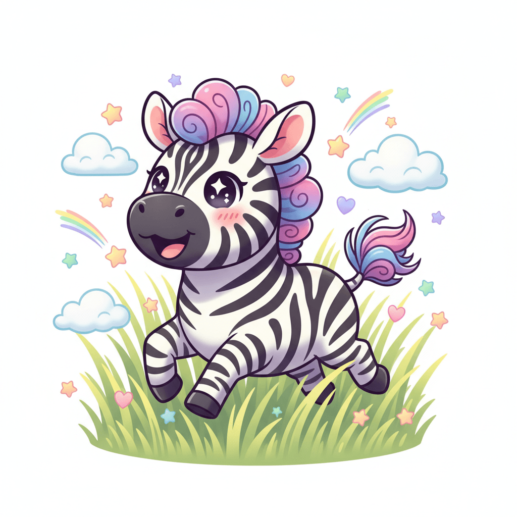 Zebra Galloping Through Tall Grass - hard cartoon drawing idea for animals