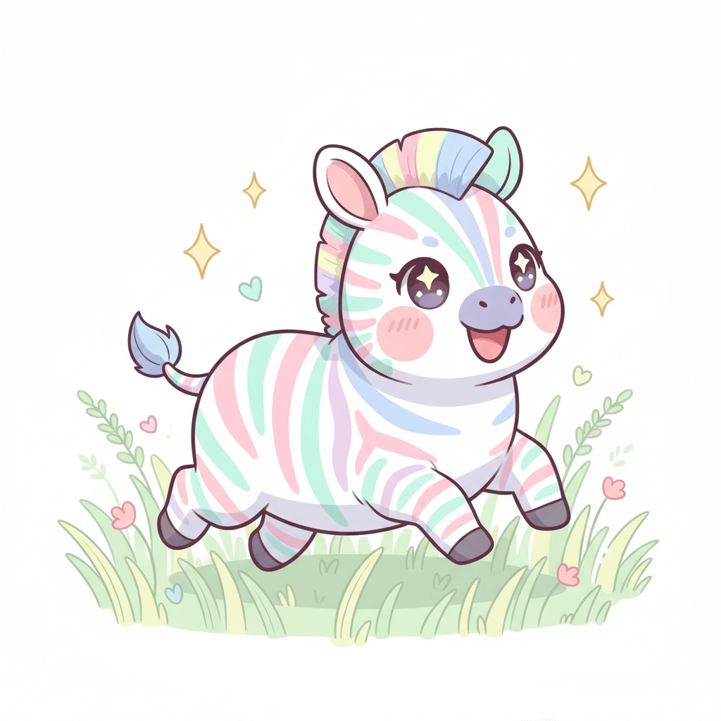 Zebra Galloping Through Tall Grass - medium cartoon drawing idea for animals