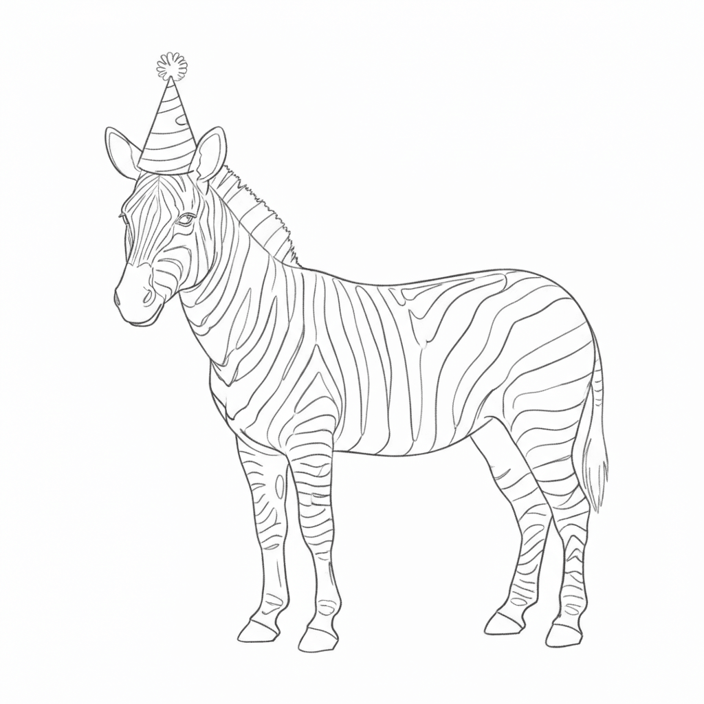 Zebra Wearing A Party Hat - easy sketch drawing idea for animals