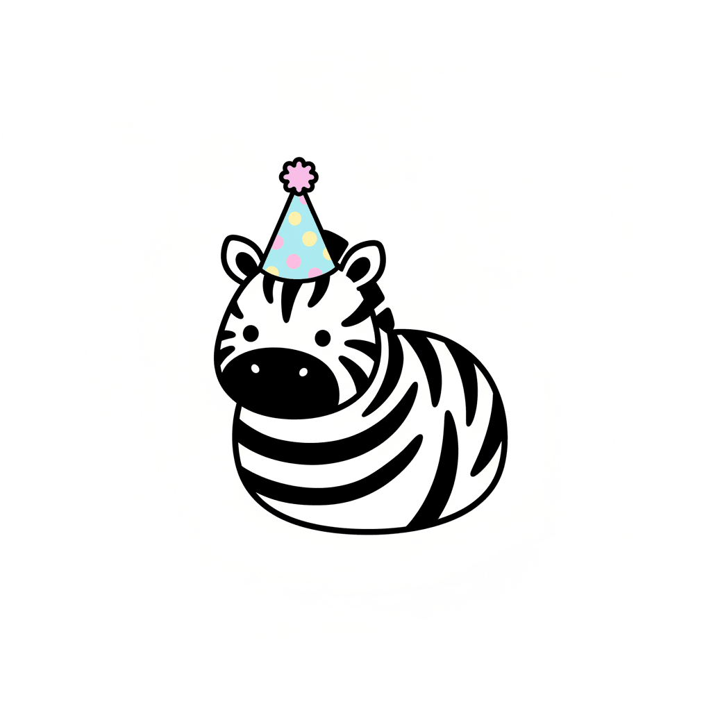 Zebra With A Party Hat - easy cartoon drawing idea for animals