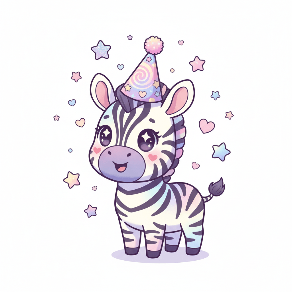 Zebra With A Party Hat - hard cartoon drawing idea for animals