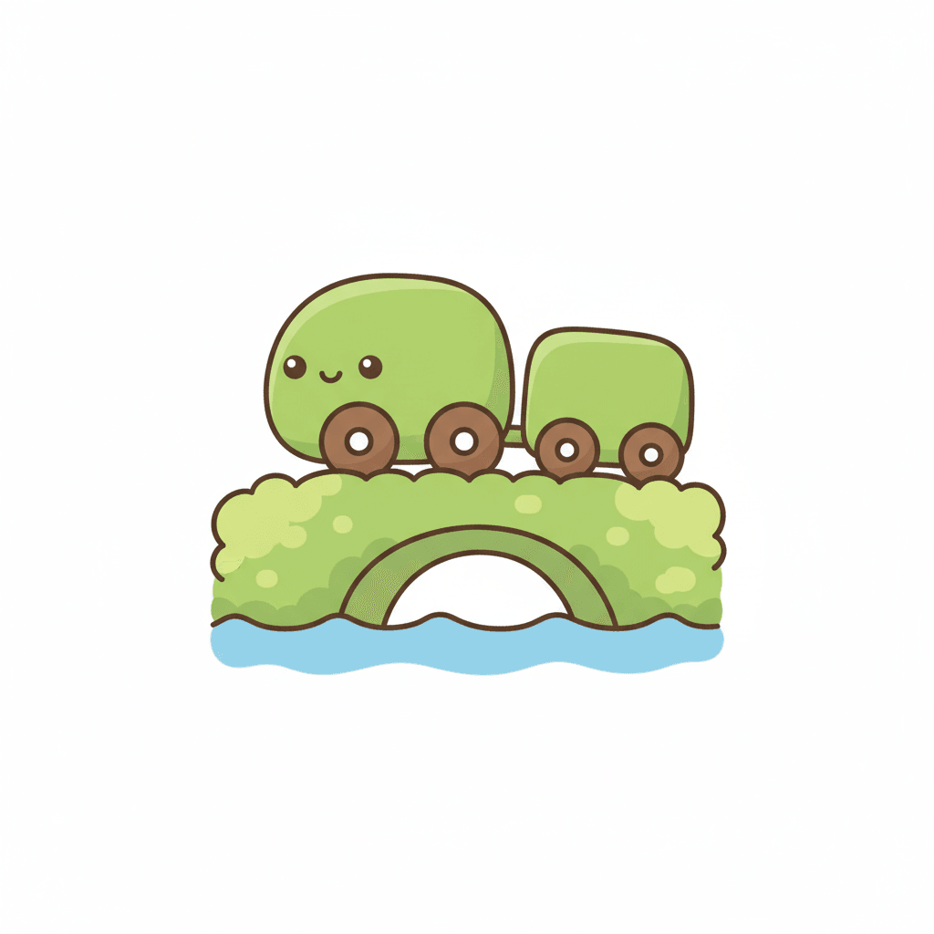 Train Crossing A Mossy Bridge - easy cartoon drawing idea for architecture