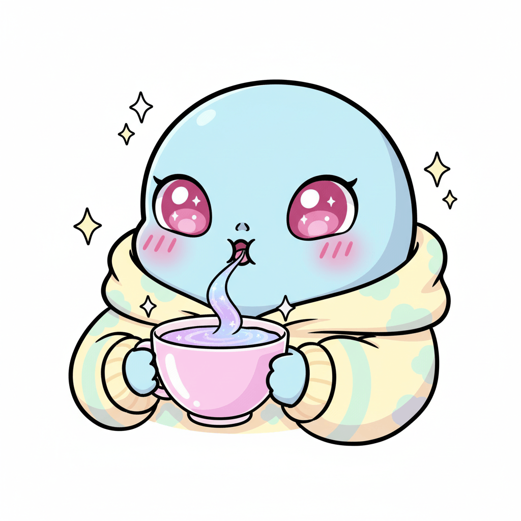 Alien Sipping Cosmic Tea - medium cartoon drawing idea for fantasy