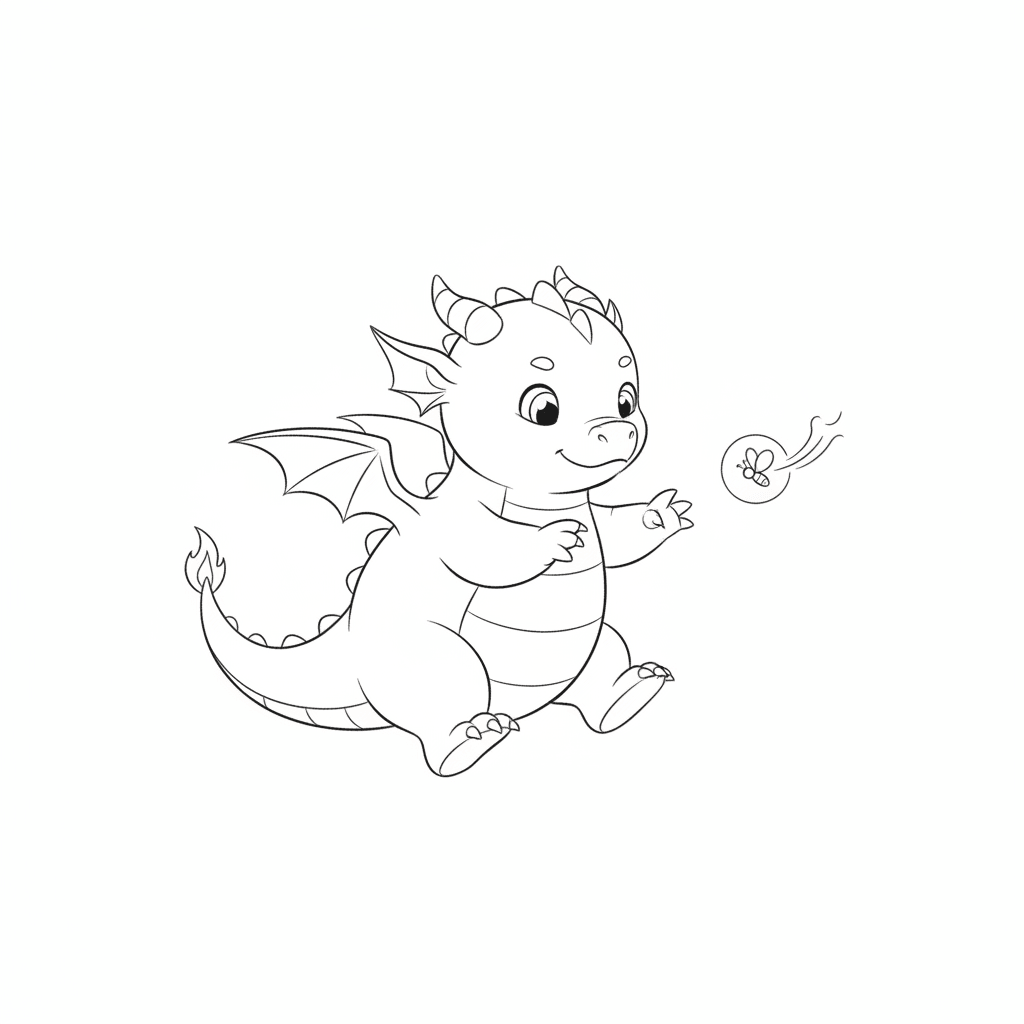 Baby Dragon Chasing A Firefly - easy sketch drawing idea for fantasy