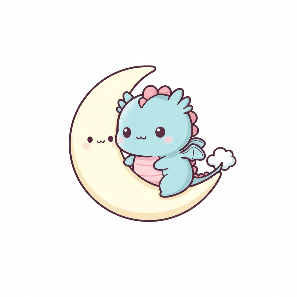 Dragon Curled Around Moon - easy cartoon drawing idea for fantasy