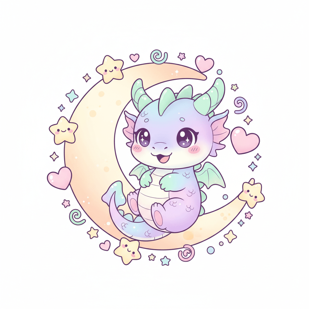 Dragon Curled Around Moon - hard cartoon drawing idea for fantasy