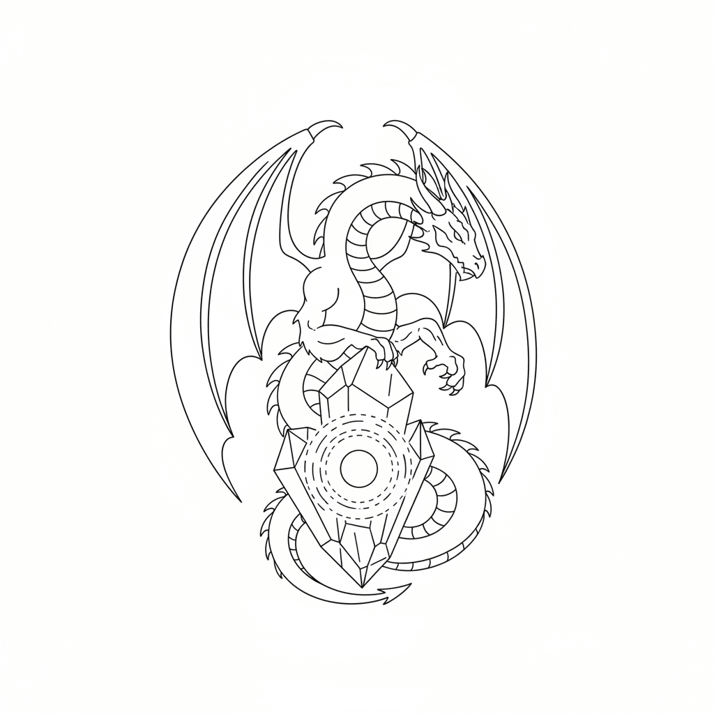 Dragon Guarding A Glowing Crystal - easy sketch drawing idea for fantasy