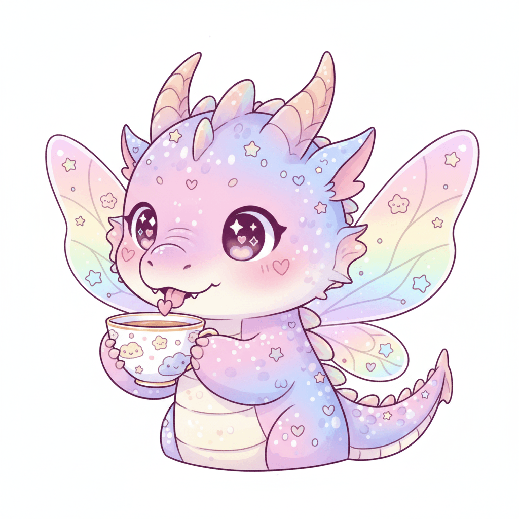 Dragon Sipping From Teacup - hard cartoon drawing idea for fantasy