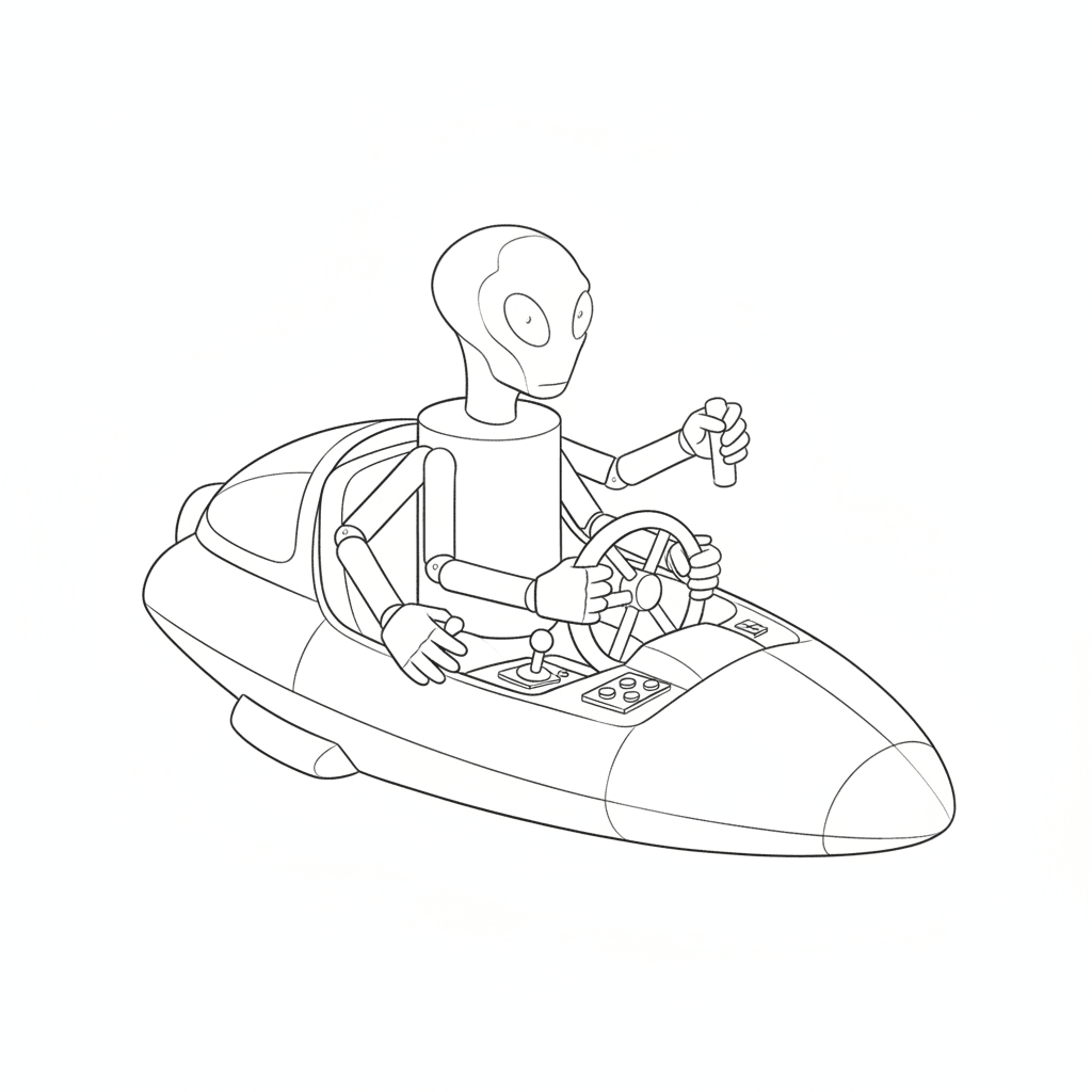 Four Armed Alien Piloting Spaceship - easy sketch drawing idea for fantasy