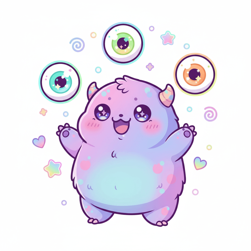 Monster Juggling Eyeballs - hard cartoon drawing idea for fantasy