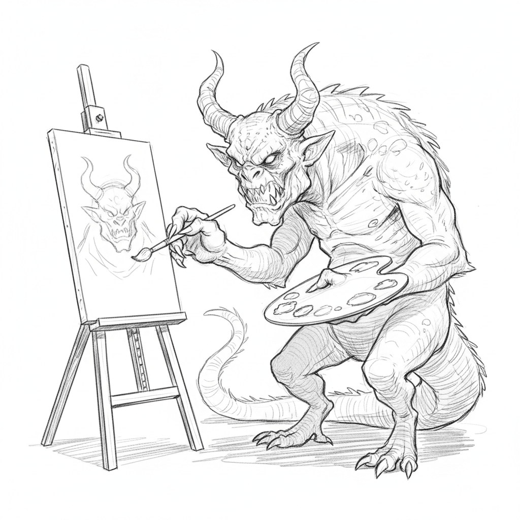 Monster Painting A Self Portrait - medium sketch drawing idea for fantasy