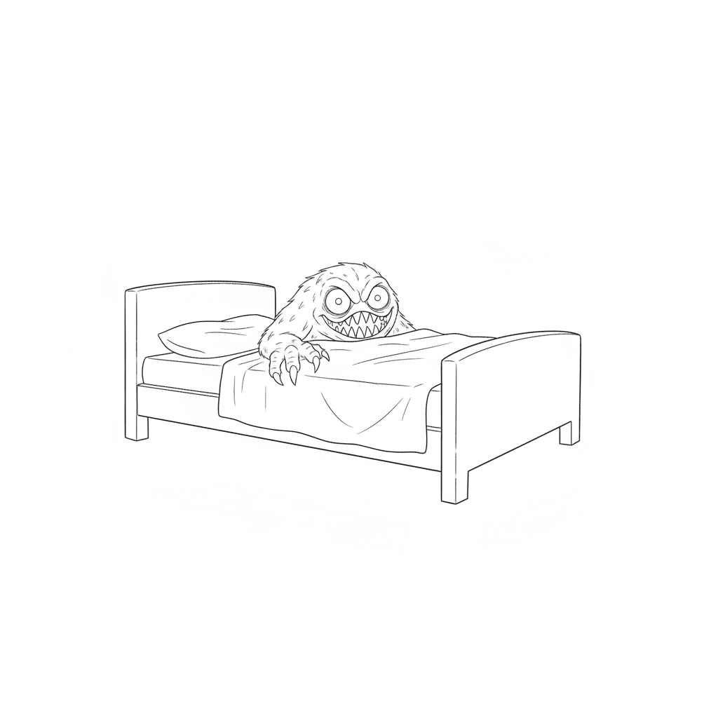 Monster Peeking From Under Bed - easy sketch drawing idea for fantasy
