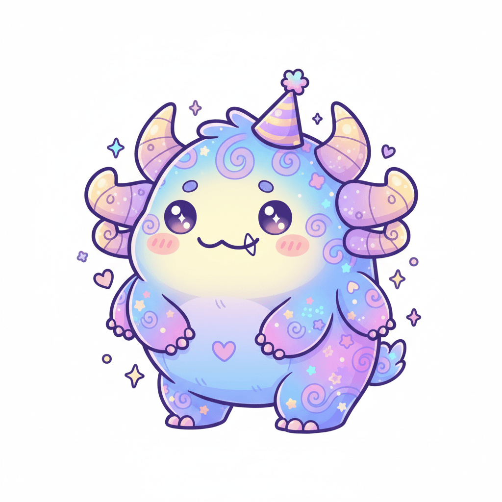 Monster Wearing Tiny Party Hat - hard cartoon drawing idea for fantasy