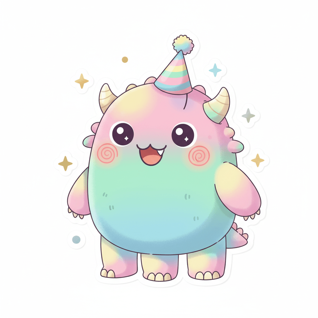 Monster Wearing Tiny Party Hat - medium cartoon drawing idea for fantasy