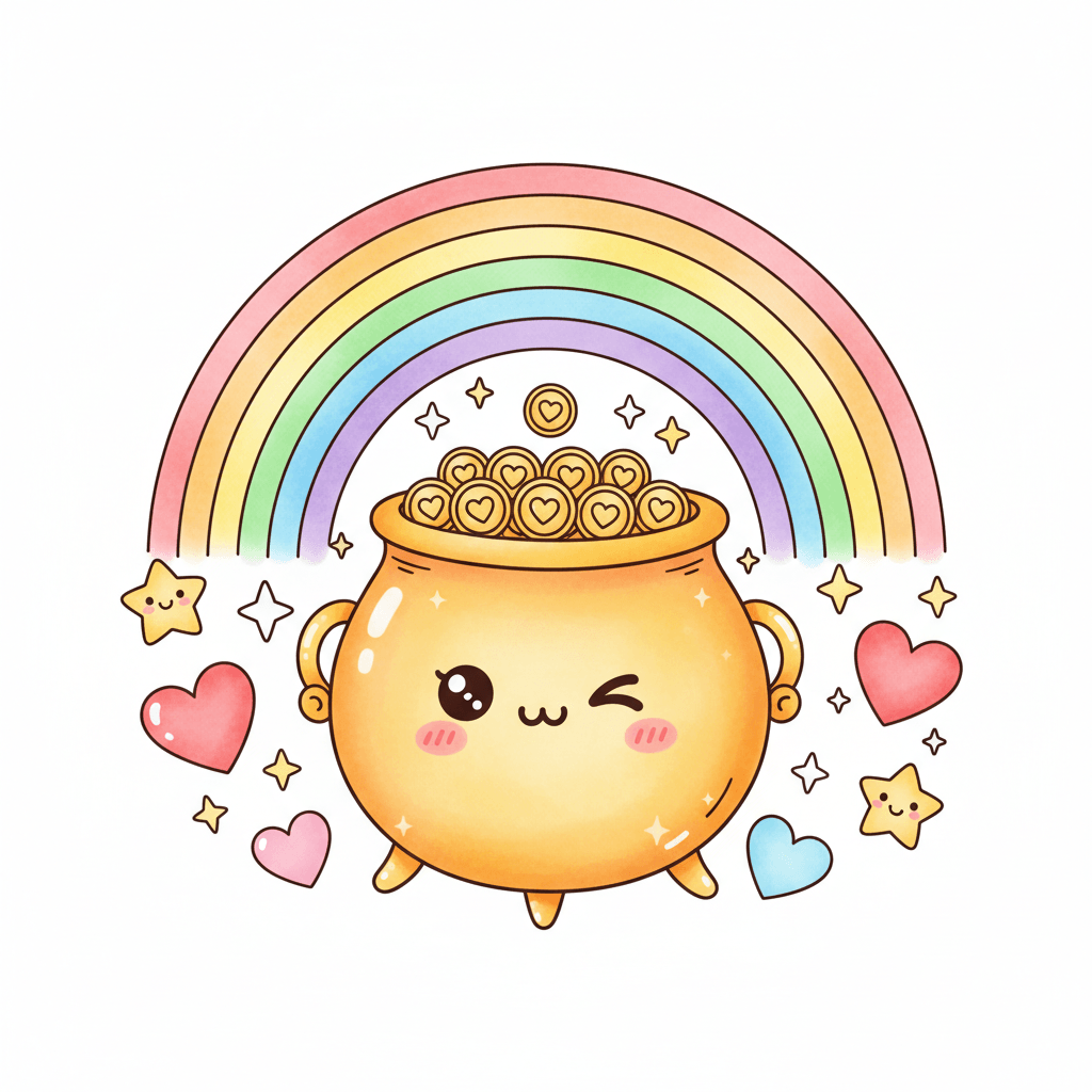 Pot Of Gold Under Rainbow - hard cartoon drawing idea for fantasy