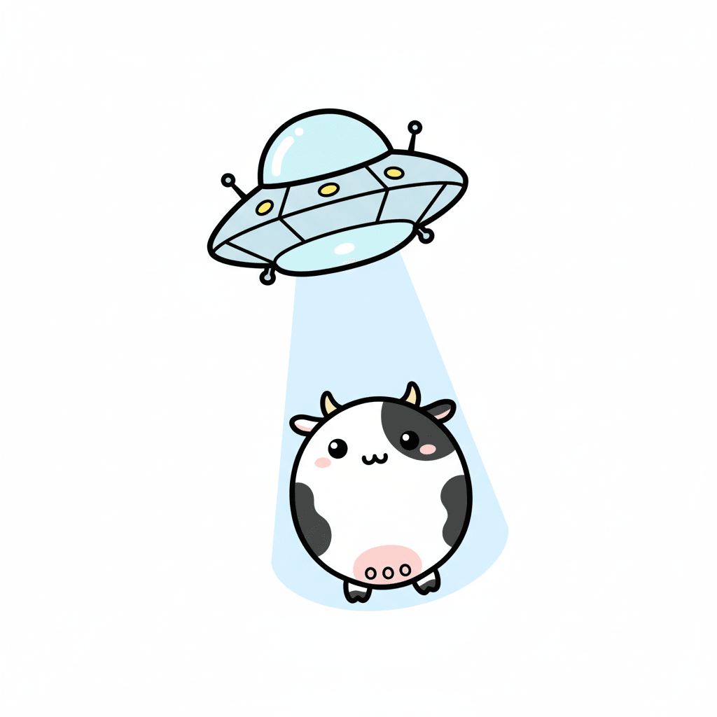 Ufo Abducting A Cow - easy cartoon drawing idea for fantasy