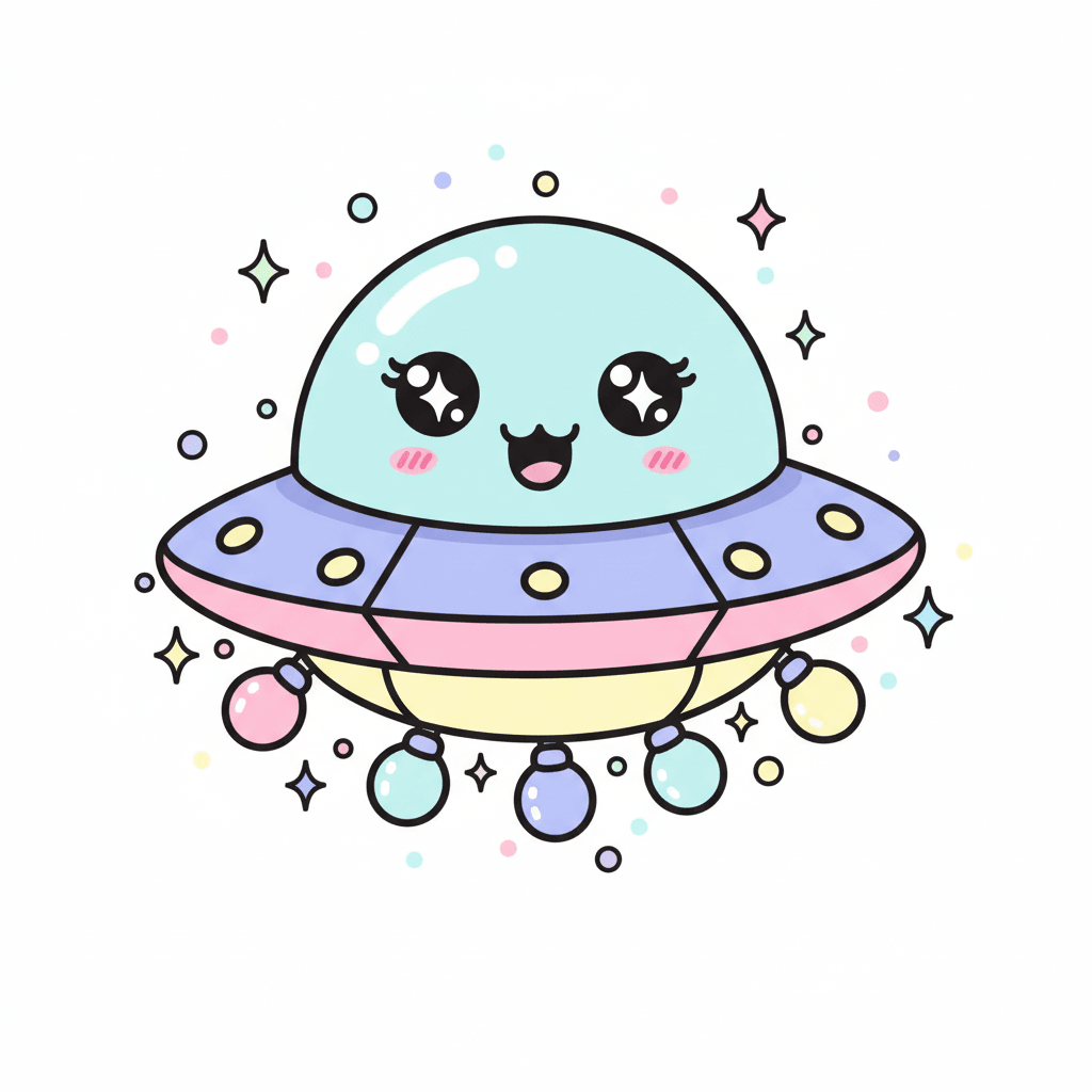 Ufo With Whimsical Party Lights - medium cartoon drawing idea for fantasy