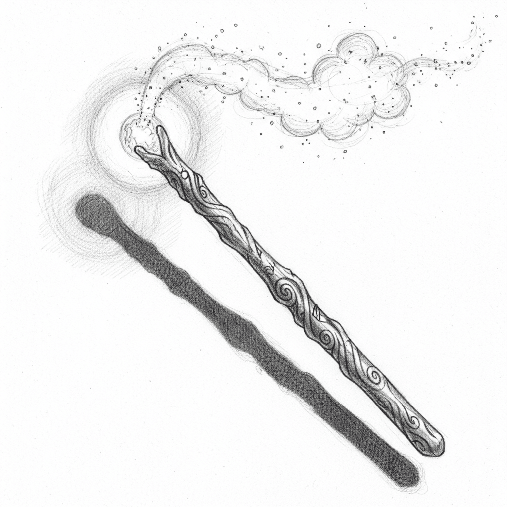 Wand Glowing Emitting Stardust - hard sketch drawing idea for fantasy