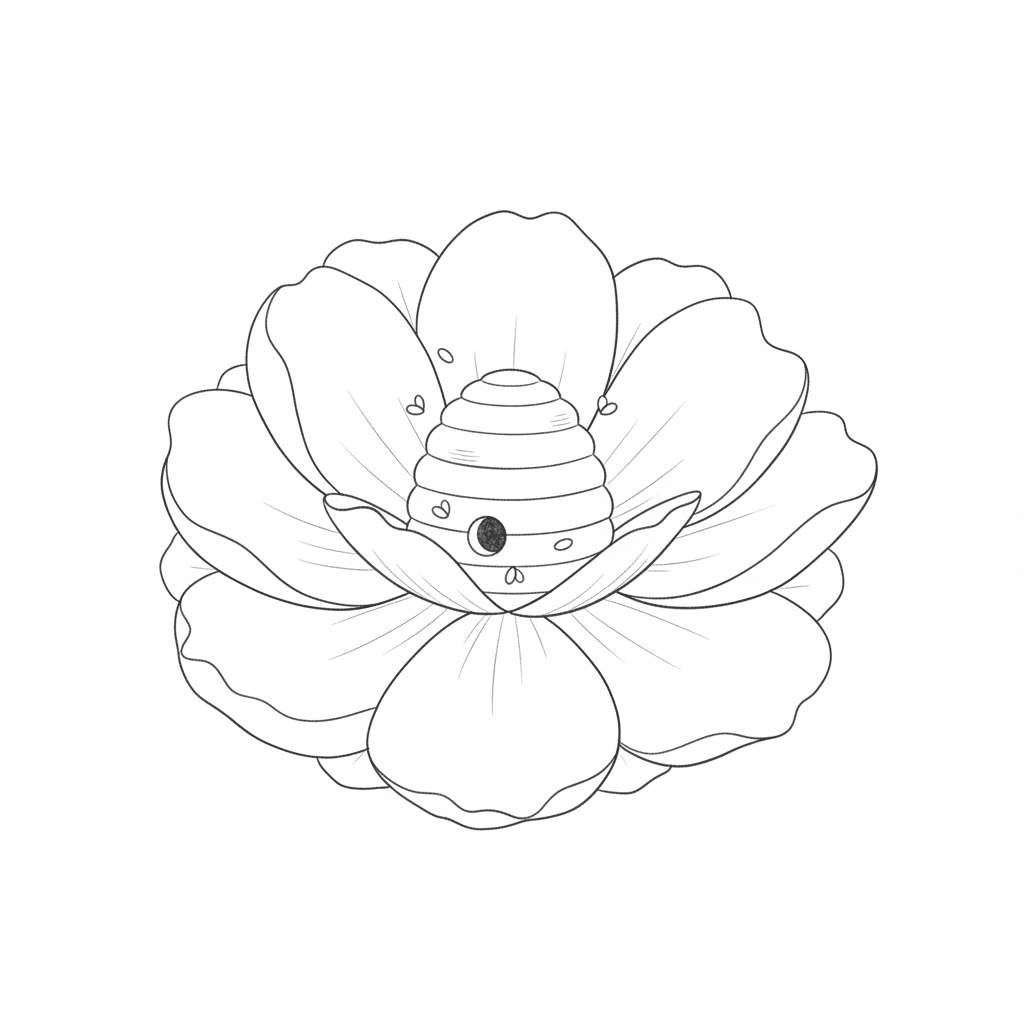 Beehive Nestled In Giant Flower - easy sketch drawing idea for nature