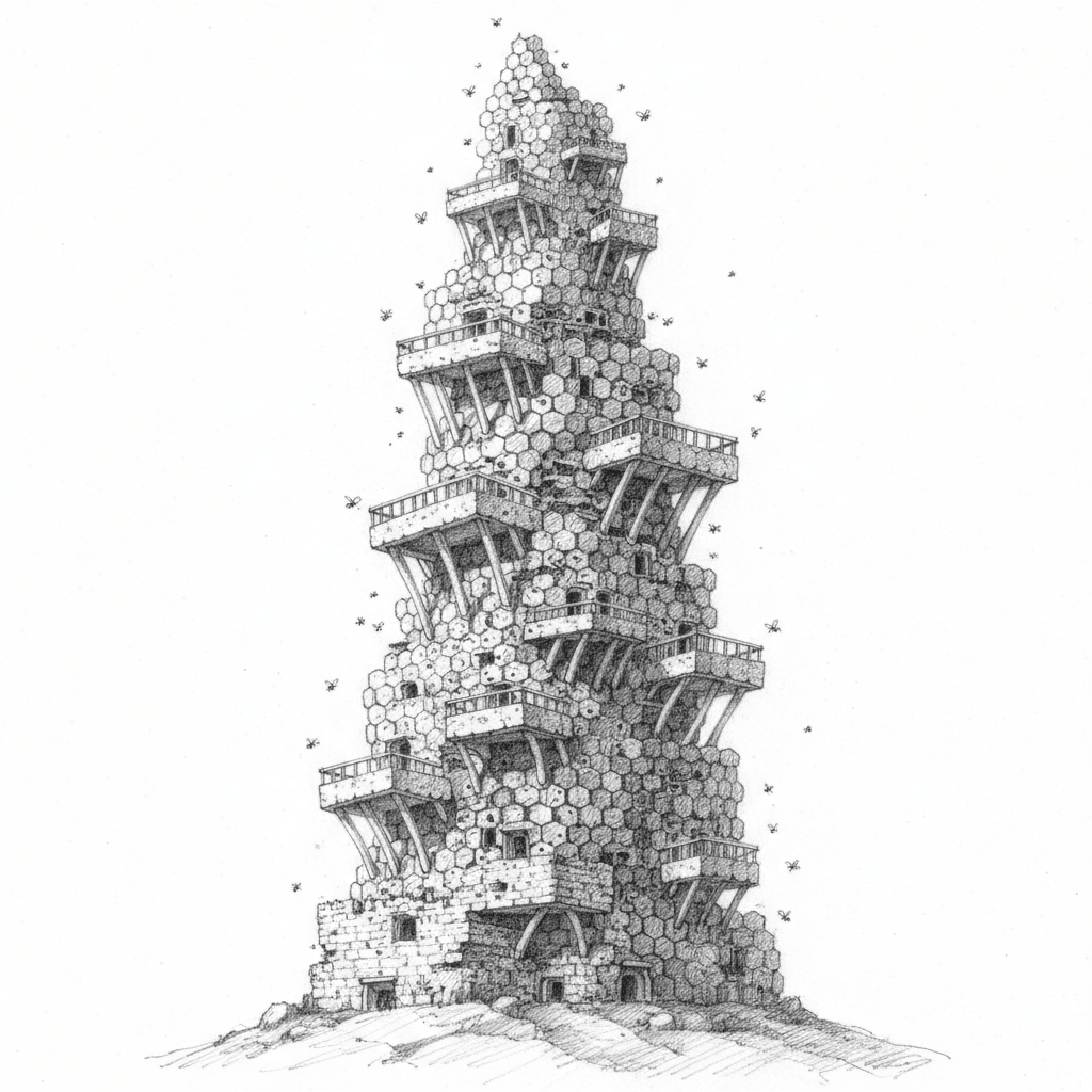 Beehives Stacked Like Skyscraper - hard sketch drawing idea for nature