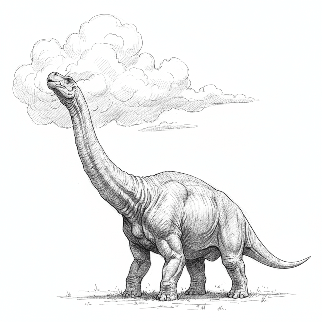 Bronto Eating Cloud - hard sketch drawing idea for nature