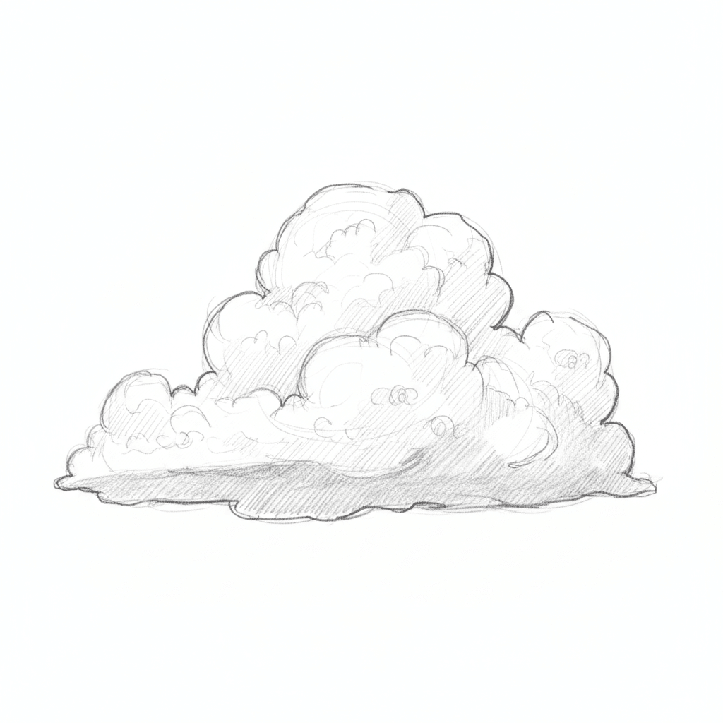 Fluffy Cloud Sketch - medium sketch drawing idea for nature