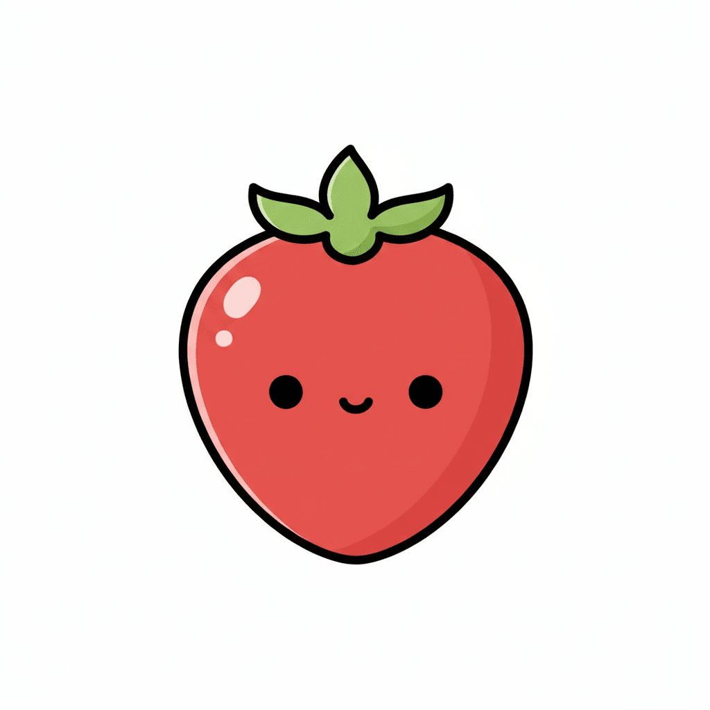 Kawaii Strawberry - easy cartoon drawing idea for objects